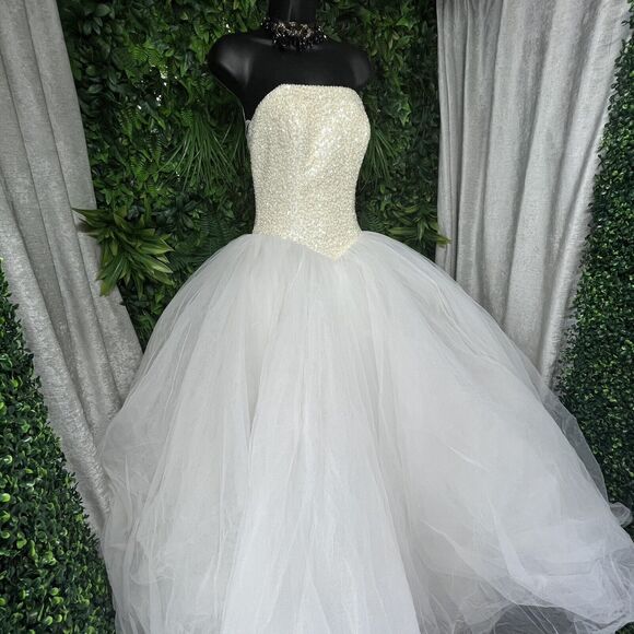 OLEG CASSINI Wedding Dress 8 White‎ Cinderella Gown Princess Sparkle Fluffy C099